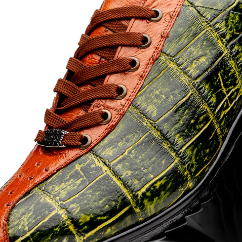 Marco Di Milano Saulo Green Exotic Ostrich and Alligator Casual Sneakers