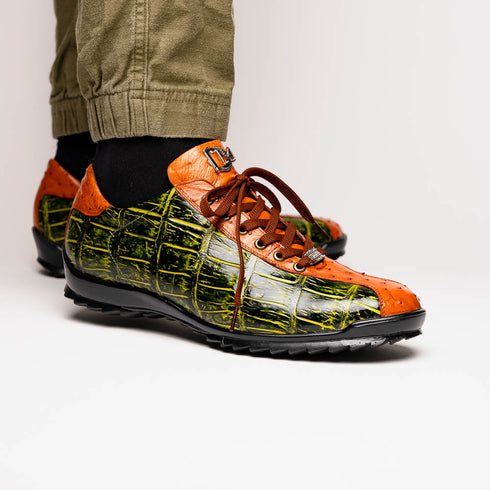 Marco Di Milano Saulo Green Exotic Ostrich and Alligator Casual Sneakers