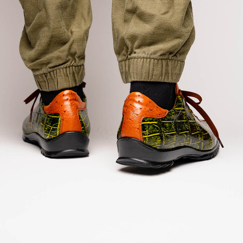 Marco Di Milano Saulo Green Exotic Ostrich and Alligator Casual Sneakers