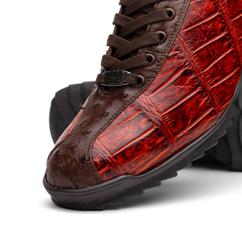 Marco Di Milano Saulo Cognac Exotic Ostrich and Alligator Casual Sneakers