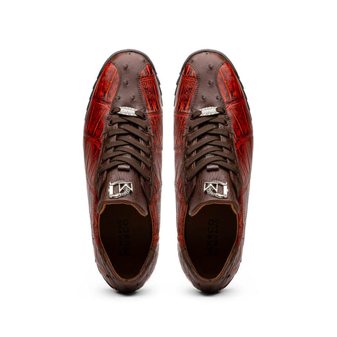 Marco Di Milano Saulo Cognac Exotic Ostrich and Alligator Casual Sneakers
