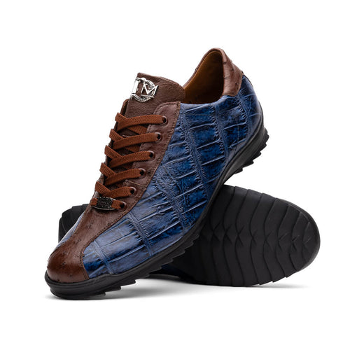 Marco Di Milano Saulo Blue Jeans Exotic Ostrich and Alligator Casual Sneakers