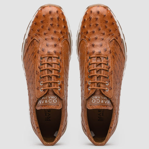 Marco Di Milano Scanno Cognac Ostrich Quill Sneakers