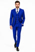 Men's Royal Blue Statement Ticket Pocket Peak Lapel Wool Double Breasted Vest Suit with Silver Buttons – Modern Fit