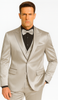 Tazzio Men's Silver Satin Double Breasted 3 Piece Skinny Fit Suit with Peak Lapel Vest and Matching Bowtie