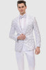 All White Mens Tuxedo - Wedding Suit - Mens Modern Silver Sequin Swirl Prom Tuxedo Jacket In White