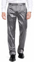 Mens Shiny Stretch Pants Solid Color Slim Fit Sateen Flashy Metallic Slacks in Color "Grey"