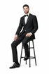 Tiglio Mens Slim Fit Black Wool Tuxedo – Satin Peak Lapel Formal Dinner Suit