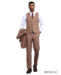 Stacy Adams Men's 3 Piece Hybrid Fit Suit - Textured Solid Color