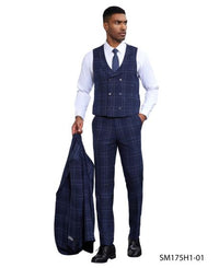 Stacy Adams Men's 3 Piece Hybrid Fit Suit - Window Plaid