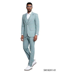 Stacy Adams Men's 3 Piece Windowpane Suit - Hybrid Fit