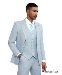 Stacy Adams Men's 3 Piece Windowpane Suit - Hybrid Fit