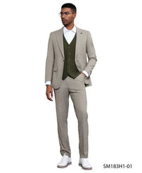 Stacy Adams Men's 3 Piece Glen Plaid Hybrid Fit Suit - Accented Vest