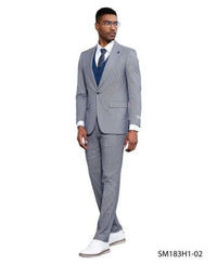 Stacy Adams Men's 3 Piece Glen Plaid Hybrid Fit Suit - Accented Vest