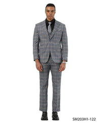 Stacy Adams Men's 3 Piece Hybrid Fit Suit - Plaid Pattern
