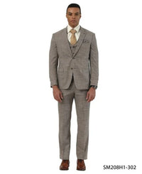 Stacy Adams Men's 3 Piece Hybrid Fit Suit - Crosshatch Pattern