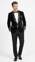 Men’s Smoking Jacket Black and Gold Embroidered Tuxedo Blazer – Luxury Velvet Formal Dinner Jacket with Paisley Lapel