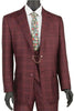 Mens Classic Fit Low Cut Vest Glen Plaid Suit in Burgundy