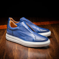 Zelli Spettacolare Pebble Grain Calfskin & Suede Slip-On Sneaker in Navy