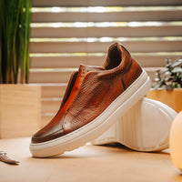 Zelli Spettacolare Pebble Grain Slip-On Sneaker in Cognac