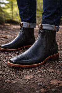 Square Toe Ankle Boots Black