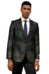 Men's Stacy Adam's Designer Prom & Wedding Tuxedo Jacket In Green & Gold Floral Paisley