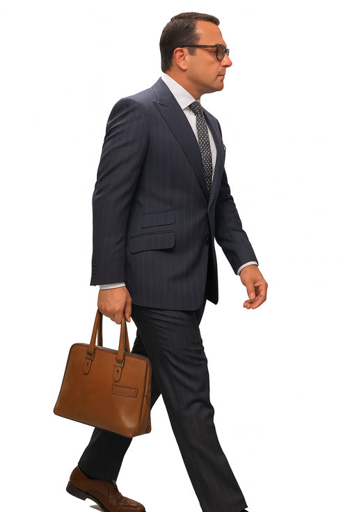 Statement Suits - Wool Suits - Peak Lapel Suits - Ticket Pocket - Modern Fit - Charcoal Stripe Suit