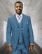 Statement Mens Classic Fit 3 Piece 100% Wool Solid Windowpane Suit – Wide Leg Pleated Pants