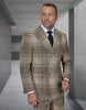 Statement Mens Modern Fit 2 Piece 100% Super 200s Wool Plaid Suit – Double Breasted Peak Lapel Jacket