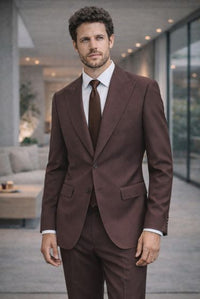 Statement Mens Modern Fit 2 Piece 100% Super 200s Wool Suit – Peak Lapel with Pick Stitching
