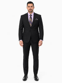 Statement Mens Modern Fit 2 Piece 100% Super 200s Wool Suit – Solid Colors, Notch Lapel Jacket