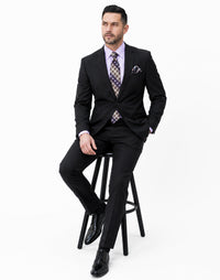 Statement Mens Modern Fit 2 Piece 100% Super 200s Wool Suit – Solid Colors, Notch Lapel Jacket