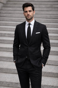 Statement Mens Modern Fit 2 Piece 100% Wool Sharp Windowpane Suit – Single Breasted Notch Lapel Jacket