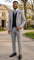 Statement Men's Modern Fit 3 Piece 100% Wool Gingham Suit – Peak Lapel, Double Breasted Vest