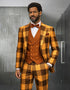 Statement Mens Modern Fit 3 Piece 100% Super 200s Wool Large Checker Suit – Double Breasted Vest