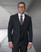 Statement Mens Modern Fit 3 Piece 100% Wool Pinstripe Suit – Wide Peak Lapel, 5 Button Vest
