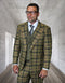 Statement Mens Modern Fit 3 Piece 100% Wool Plaid Suit – Wide Peak Lapel, Double Breasted Vest
