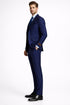 Mens Peak Lapel Modern Fit - No Pleated Pants Designer Brand Navy 3 Piece Vested Suit