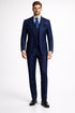 Mens Peak Lapel Modern Fit - No Pleated Pants Designer Brand Navy 3 Piece Vested Suit
