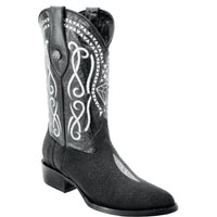 Mens White Diamond Boot Single Stone Men's Stingray Boots J-Toe