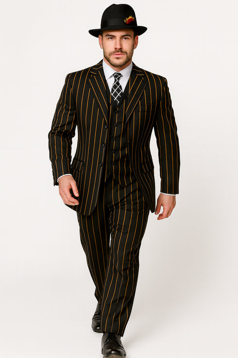 Black And Gold Stripe Suit - Vested Suit