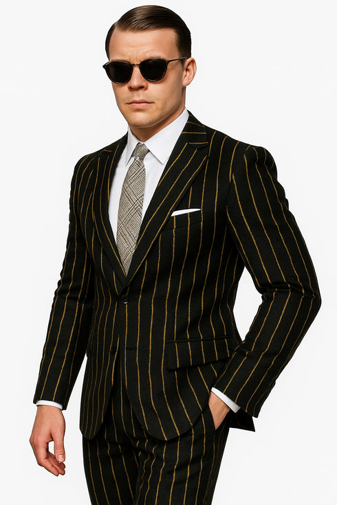 Mens 2 button Gangster Pinstripe Suit