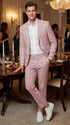 Mens Pink and Black Plaid Designer Suit Set – Stylish Suit with Check Pattern Jacket and Windownpane Summer Color