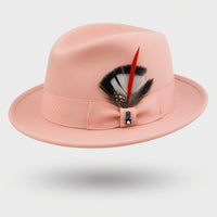 Pink Dress Hat 1920s Fedora Style - Mens Narrow Brim Crushable Wool Dress Hat Trilby Fedora in Pink