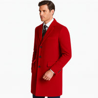 Mens Red Pea Coat-Three Quarter Wool Car Coat