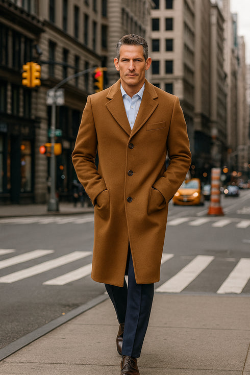 Copper Color Vicuna Vitali Light Brown Wool Long Overcoat