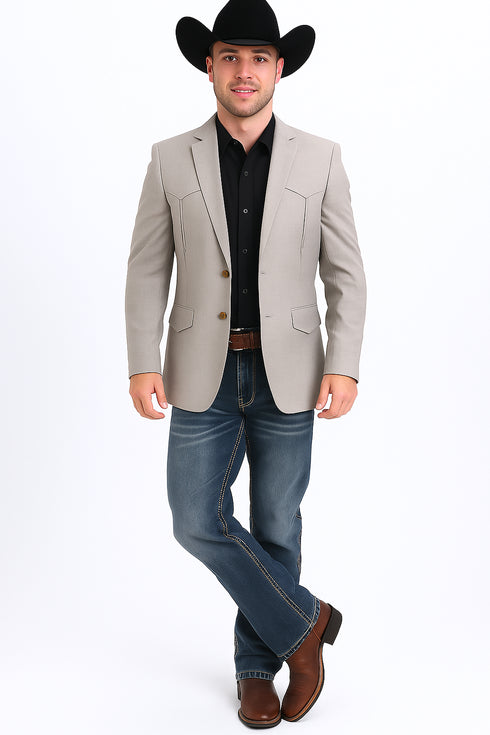 Western Blazer - Saco Para Hombre - Mens Double Button Western Beige Blazer