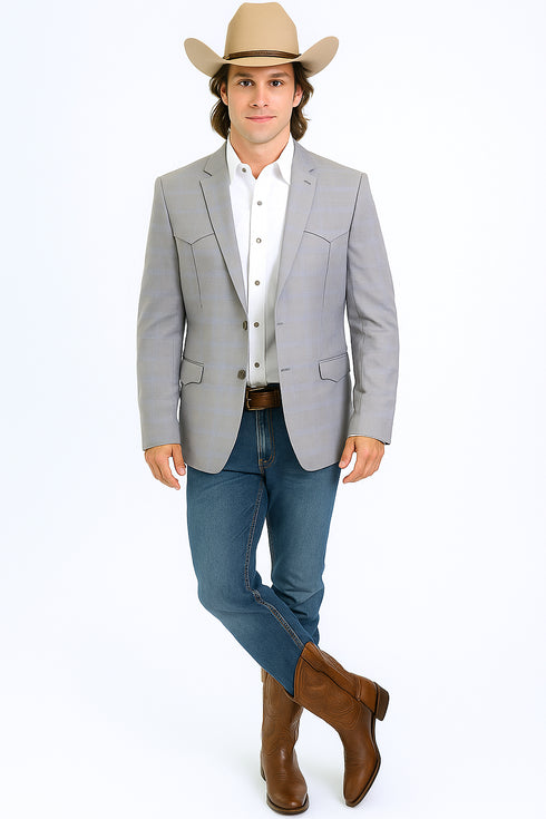 Western Blazer - Saco Para Hombre - Mens Double Button Western Grey Blazer
