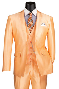 Men’s Orange Sharkskin Tuxedo Suit – Slim Fit 3-Piece Wedding & Prom Style