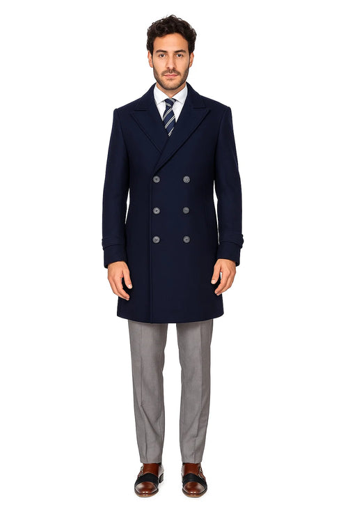 Mens Knee Length Pea Coat Navy